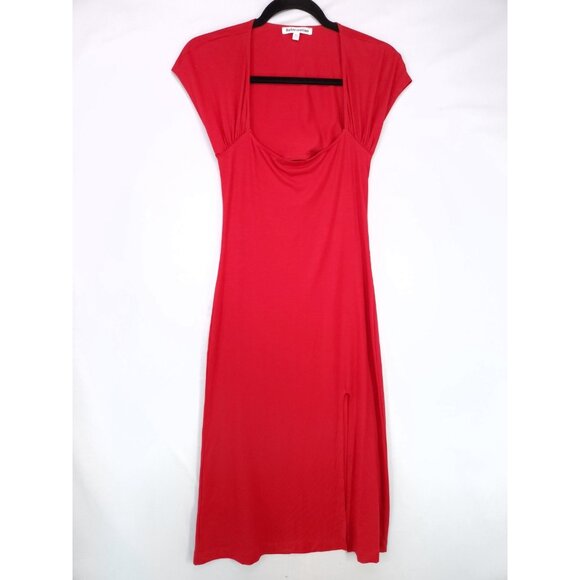 Reformation Harlyn Knit Dress Size Small Midi Leg Slit Cap Sleeve Red Open Back - Picture 2 of 13
